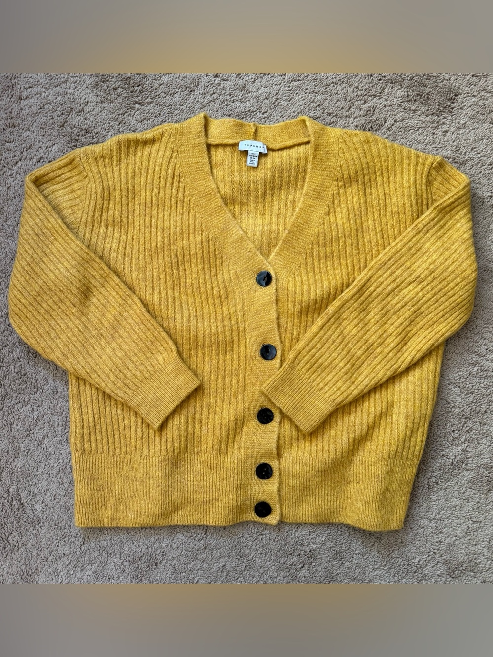 Mustard Ribbed V-Neck Button Cardigan Topshop Size Small